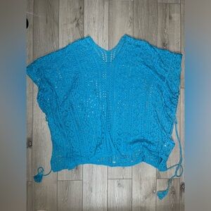 Blue Crochet Knit Women's Top - Lightweight Summer Cover-Up
